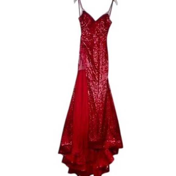 Rachel Allan Red Sequin Floor Length Gown Lace-up Back Dress Size 00 NWT 70517 - Picture 4 of 16